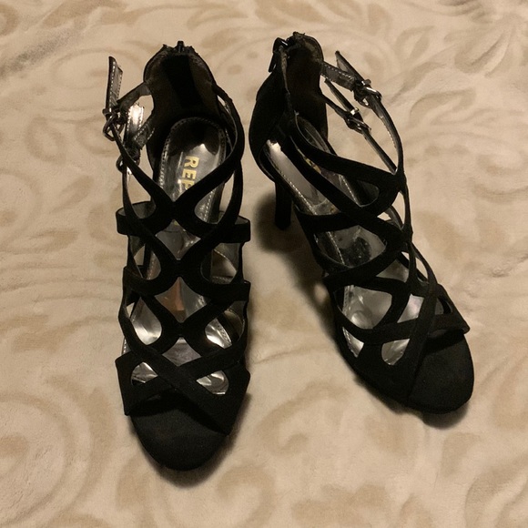 Report Strappy Black Suede High Heels -8 - Picture 2 of 8